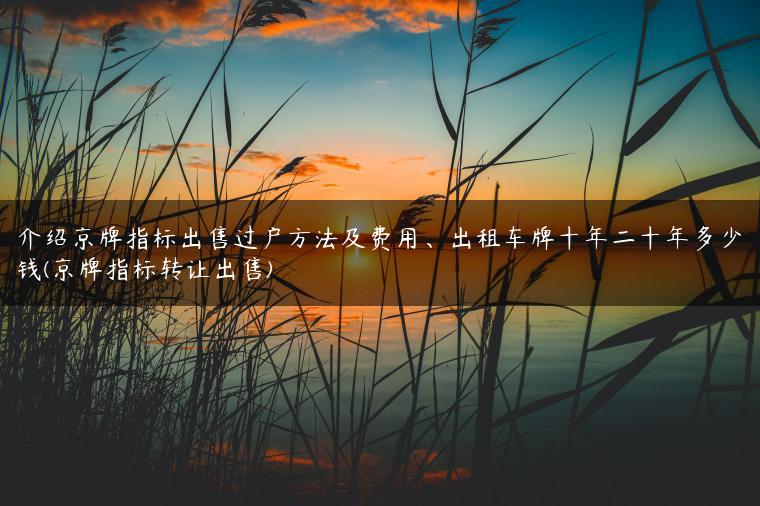 介绍京牌指标出售过户方法及费用、出租车牌十年二十年多少钱(京牌指标转让出售)